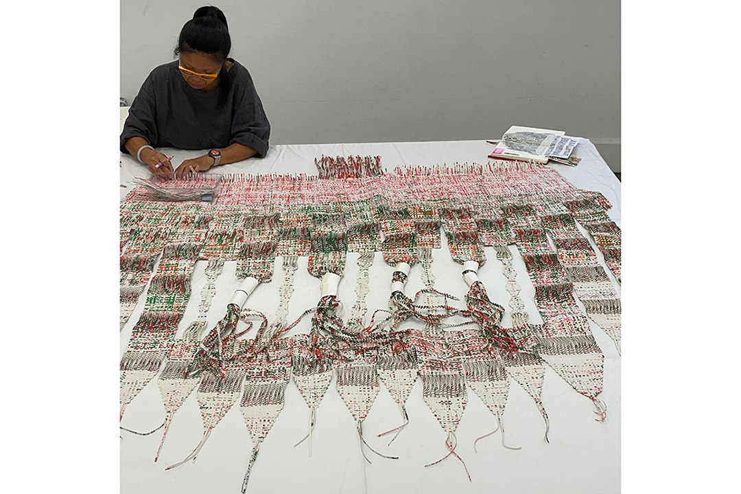 Jacky Cheng, ‘Yue Lao - The God of Matchmaking and Marriage’, recycled Chinese calendar papers woven into a mythical icon believed to pair and bring double happiness into a couple's life. 